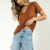 Tops * | Brand New Lime N Chili Tops Essentials V Neck Tee In Final Sale Copper