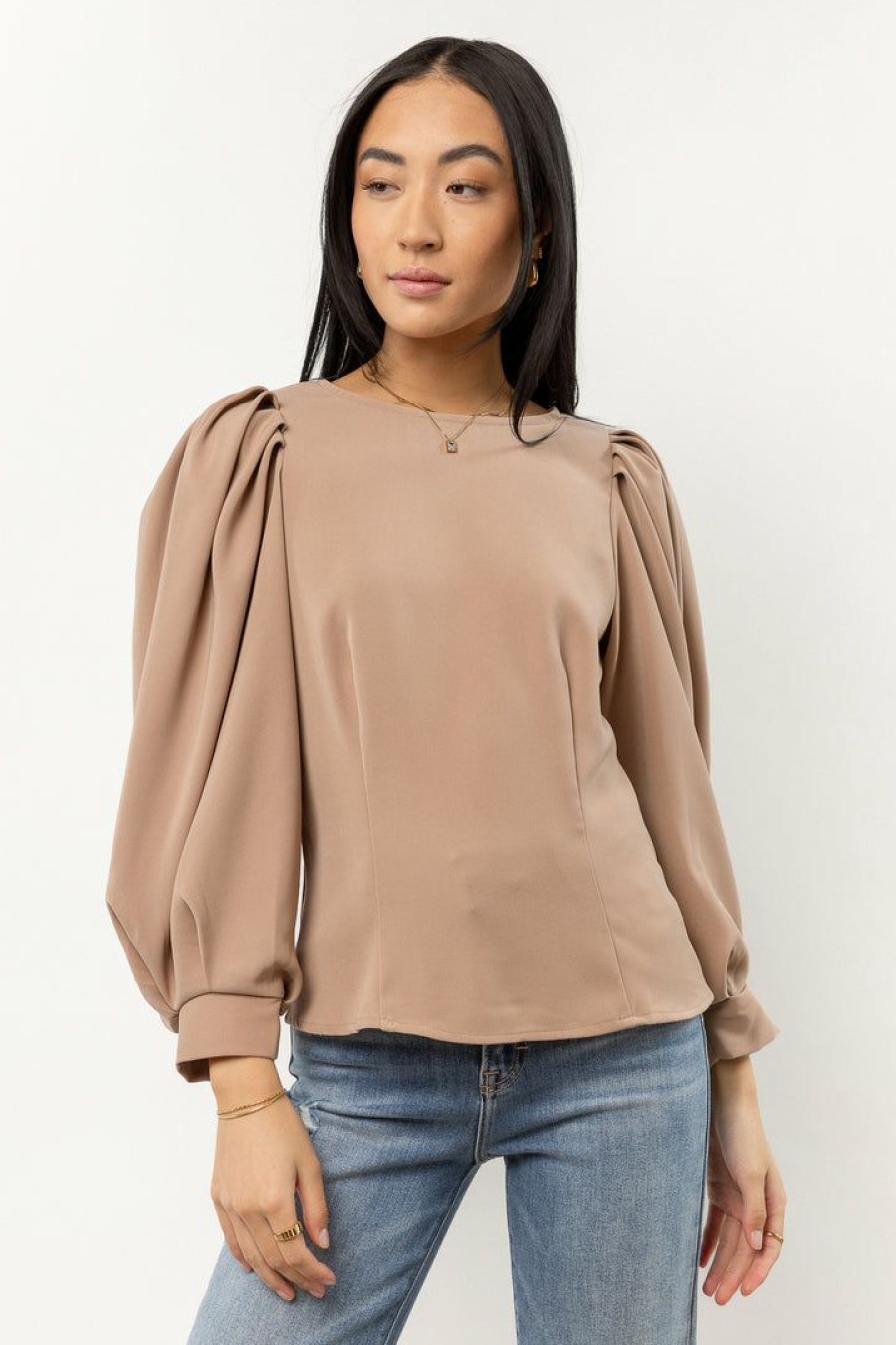 Tops * | Flash Sale Zoe + Claire Delta Long Sleeve Top New Arrivals Camel