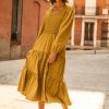 Dresses * | Flash Sale Lumiere Dresses Smocked Tiered Midi Dress In Final Sale Chartreuse