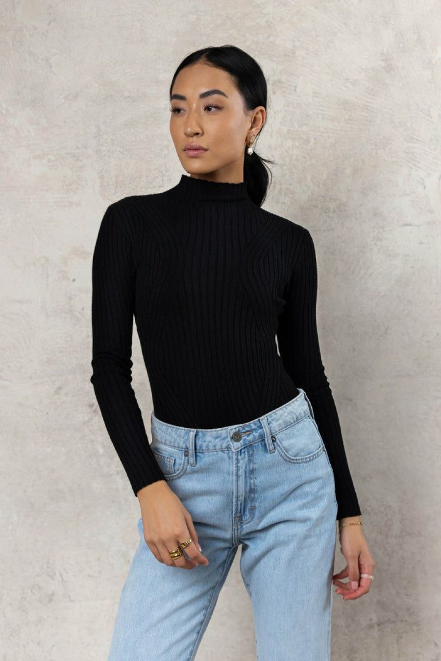 Tops * | Cheap Timing Inc Jackie Mock Neck In Black