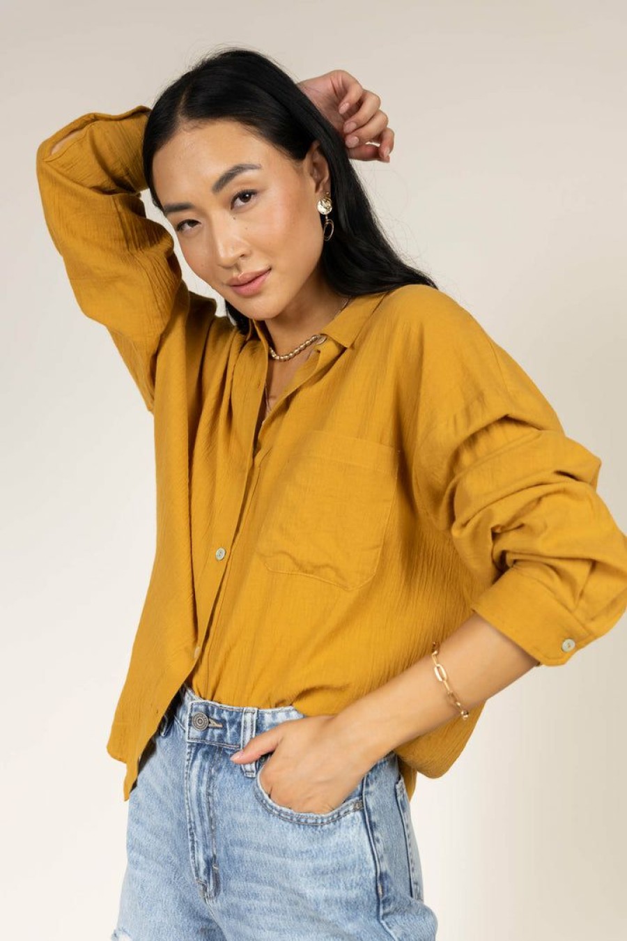 Tops * | Outlet Fun 2 Fun Tops Larissa Button Down Blouse In Final Sale Mustard