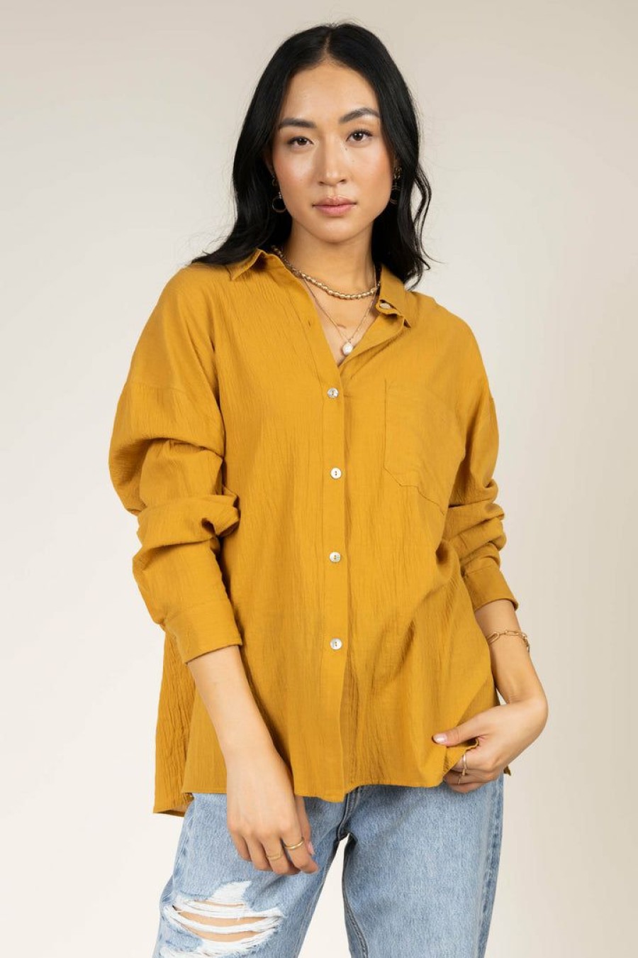 Tops * | Outlet Fun 2 Fun Tops Larissa Button Down Blouse In Final Sale Mustard