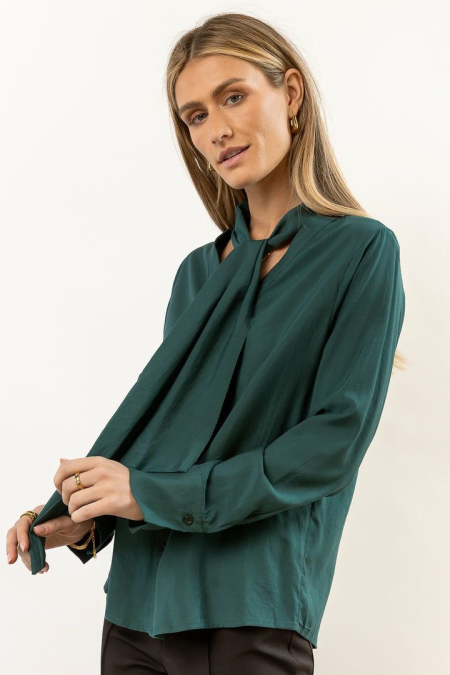 Tops * | Coupon Aaron & Amber Kayla Tie Front Top In New Arrivals Hunter Green