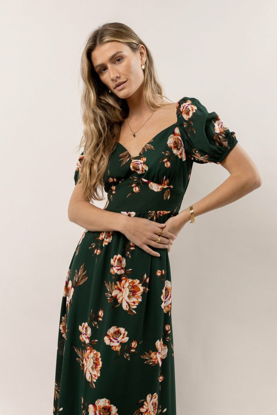 Dresses * | New Rokoko Dresses Pennie Floral Maxi Dress Final Sale Hunter Green