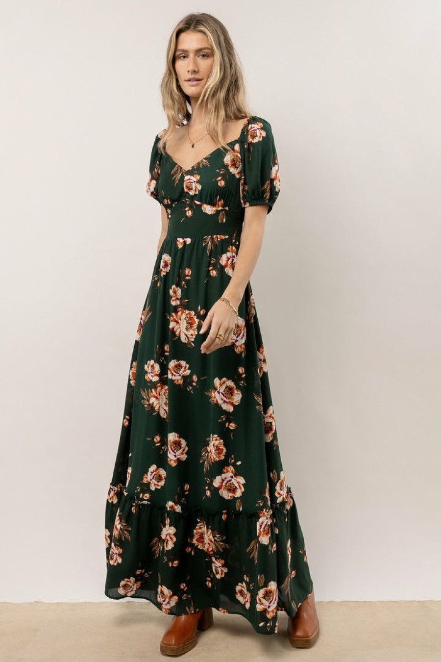 Dresses * | New Rokoko Dresses Pennie Floral Maxi Dress Final Sale Hunter Green