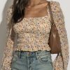 Tops * | Wholesale Dress Forum Tops Jersey Floral Blouse Final Sale Beige