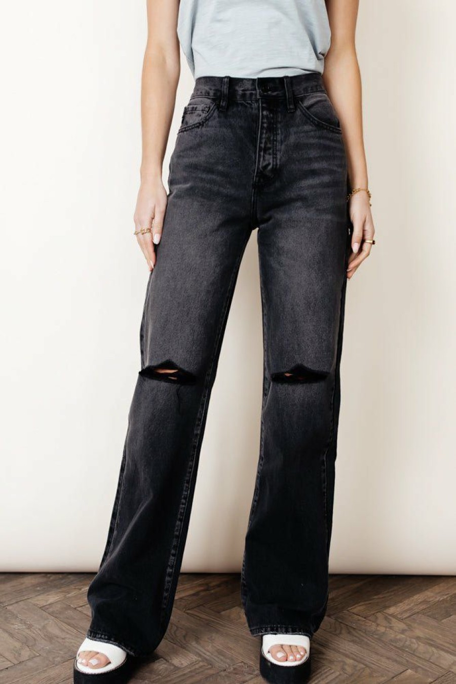 Jeans * | Promo Kancan Skyscraper Wide Leg Denim In Final Sale Jeans Dark Grey