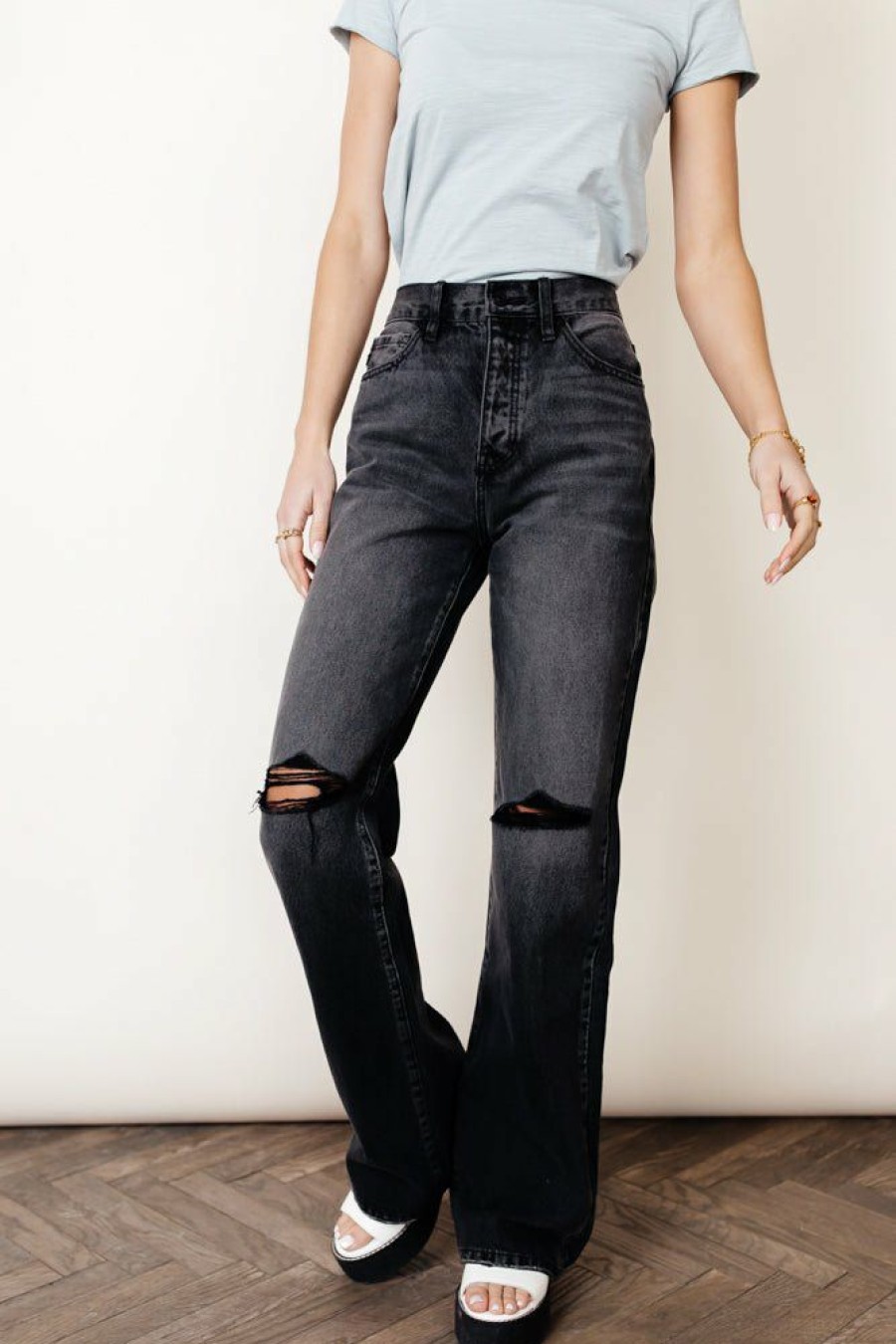 Jeans * | Promo Kancan Skyscraper Wide Leg Denim In Final Sale Jeans Dark Grey