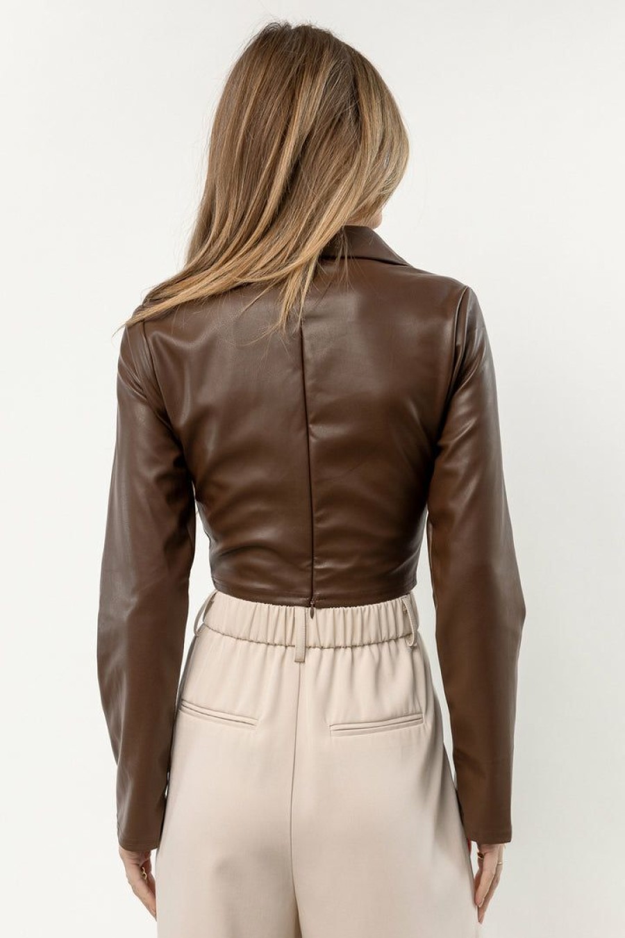 Tops * | Flash Sale Le Lis Emery Vegan Leather Top Tops Brown