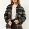 Tops * | Flash Sale Qizhen New Arrivals Baylee Plaid Shacket Black