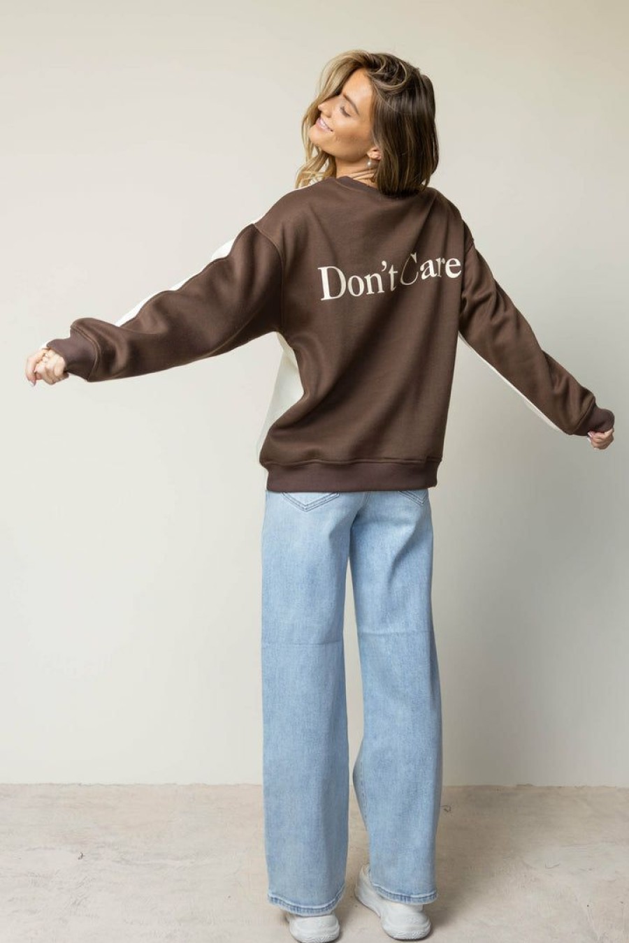 Tops * | Top 10 Bailey Rose Don'T Know Don'T Care Pullover In Tops Brown