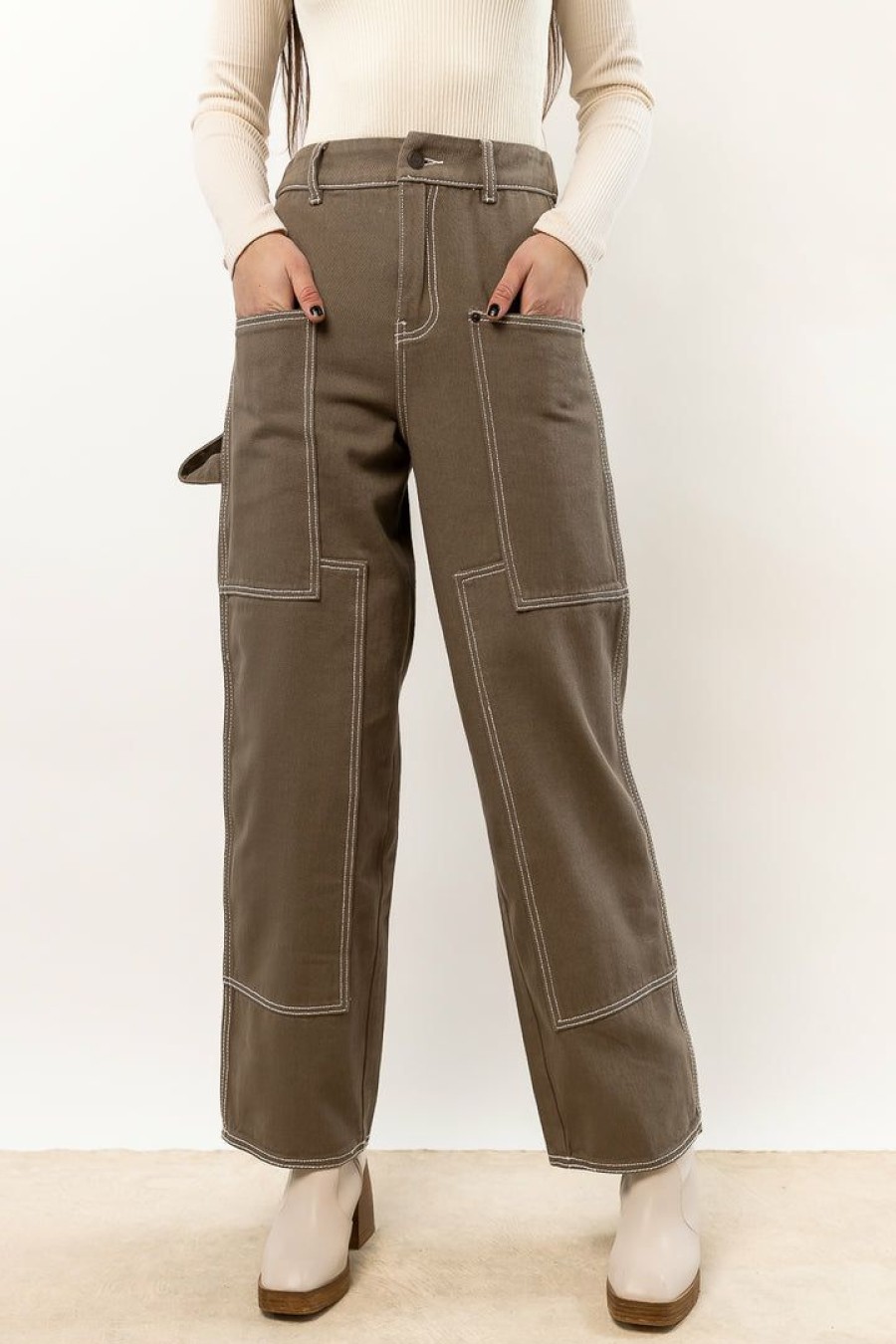 Jeans * | Cheapest Aaron & Amber Keeley Utility Pants In New Arrivals Olive