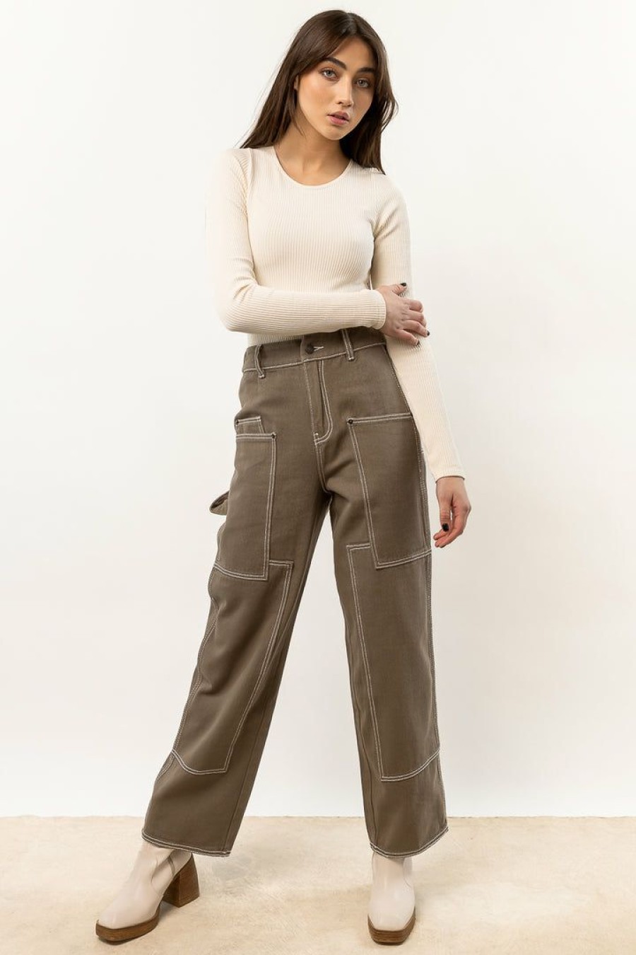 Jeans * | Cheapest Aaron & Amber Keeley Utility Pants In New Arrivals Olive