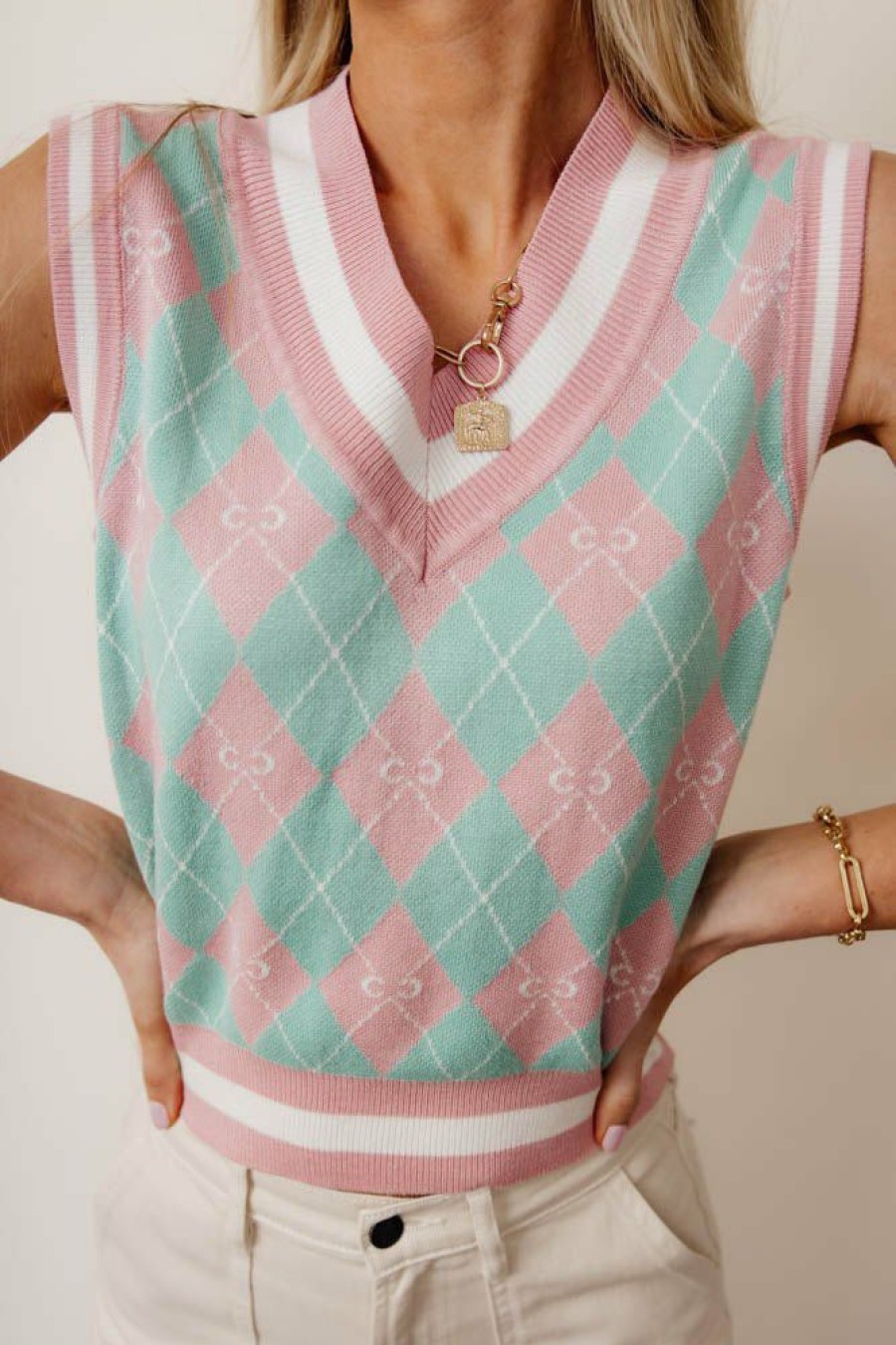 Tops * | Promo Aaron & Amber Addison Sweater Vest Pink