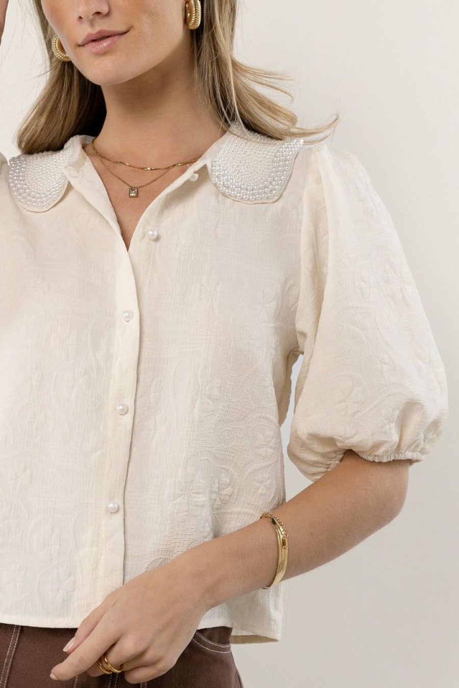 Tops * | Buy Sina Victoria Pearl Collar Top In Tops Ivory