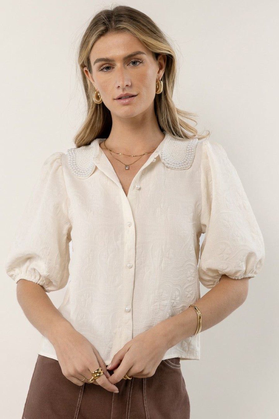 Tops * | Buy Sina Victoria Pearl Collar Top In Tops Ivory