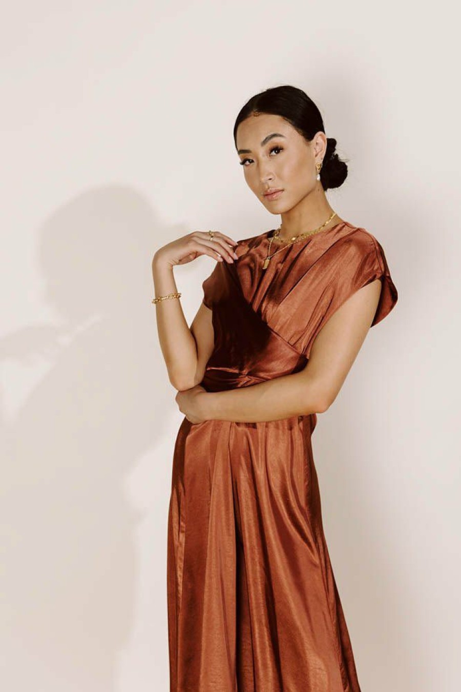 Dresses * | Cheap Worui Dresses Rosalind Midi Dress In Rust