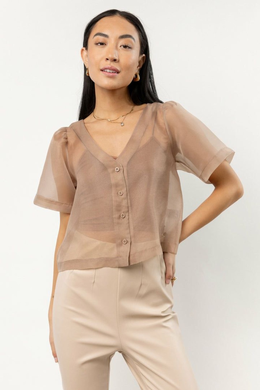 Tops * | Top 10 Things Between Liora Sheer Top New Arrivals Champagne