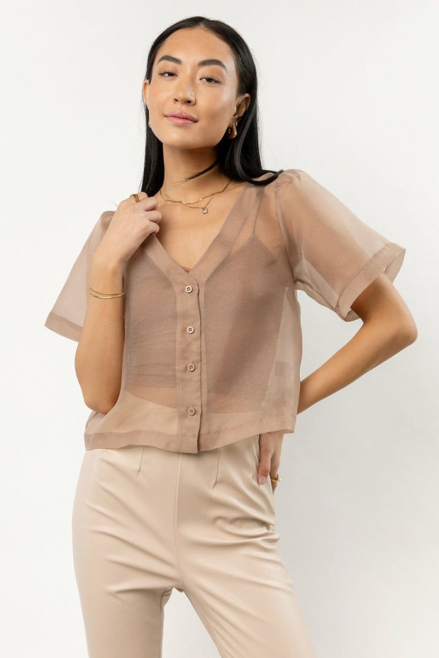 Tops * | Top 10 Things Between Liora Sheer Top New Arrivals Champagne