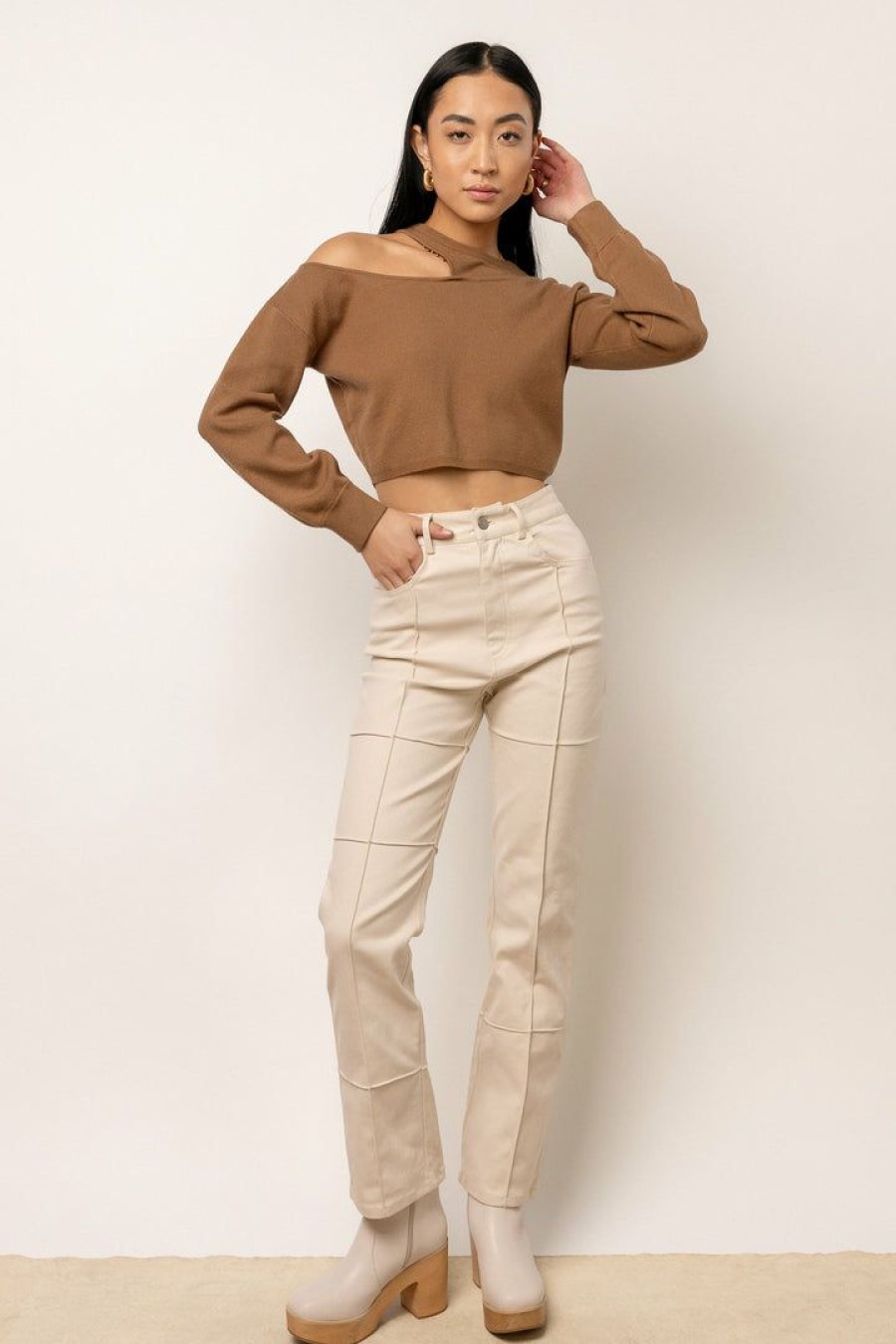 Tops * | Hot Sale Lush Clothing Tops Jordyn Cropped Top Brown