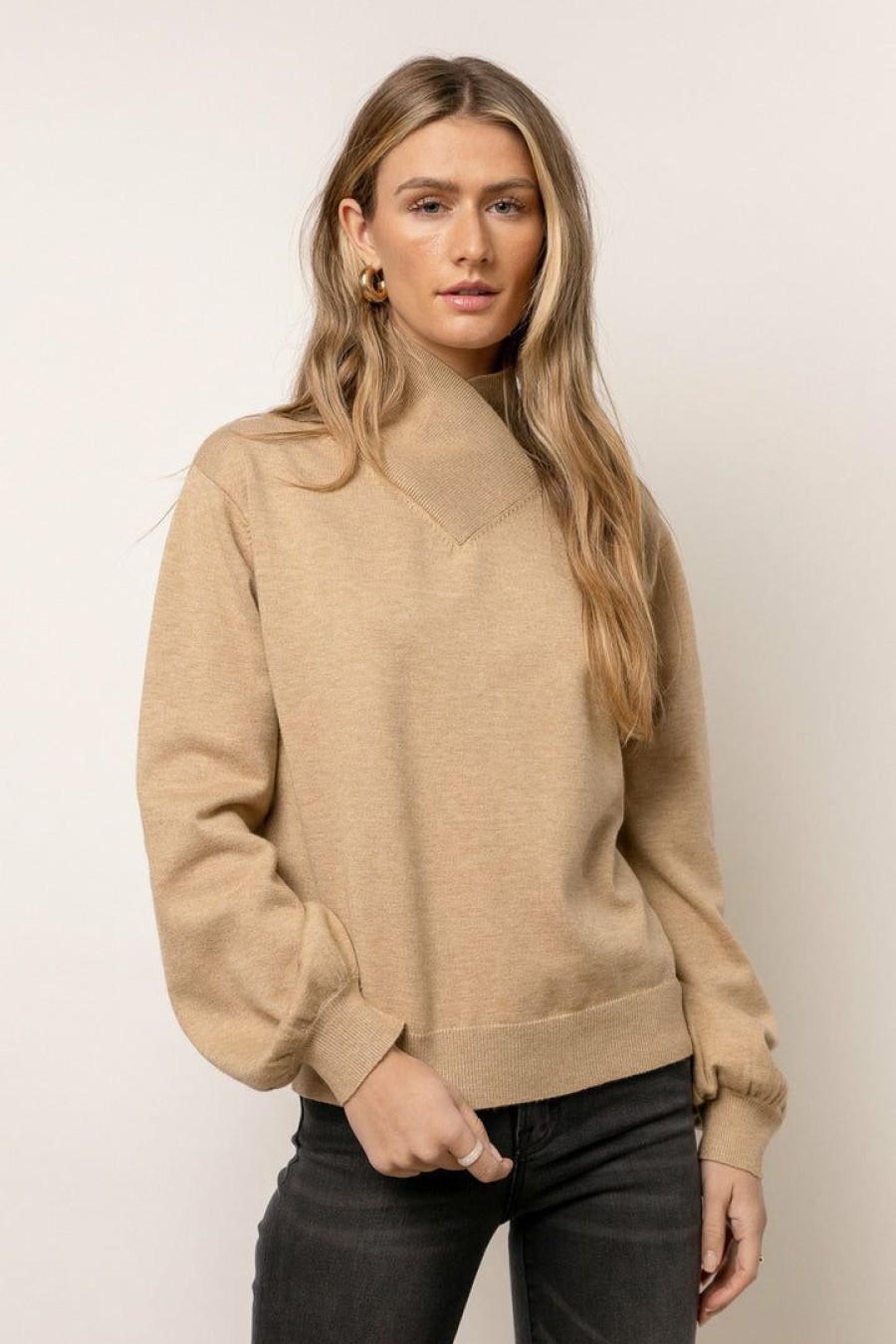 Tops * | Wholesale Worui Trysta Mock Neck Sweater In Taupe