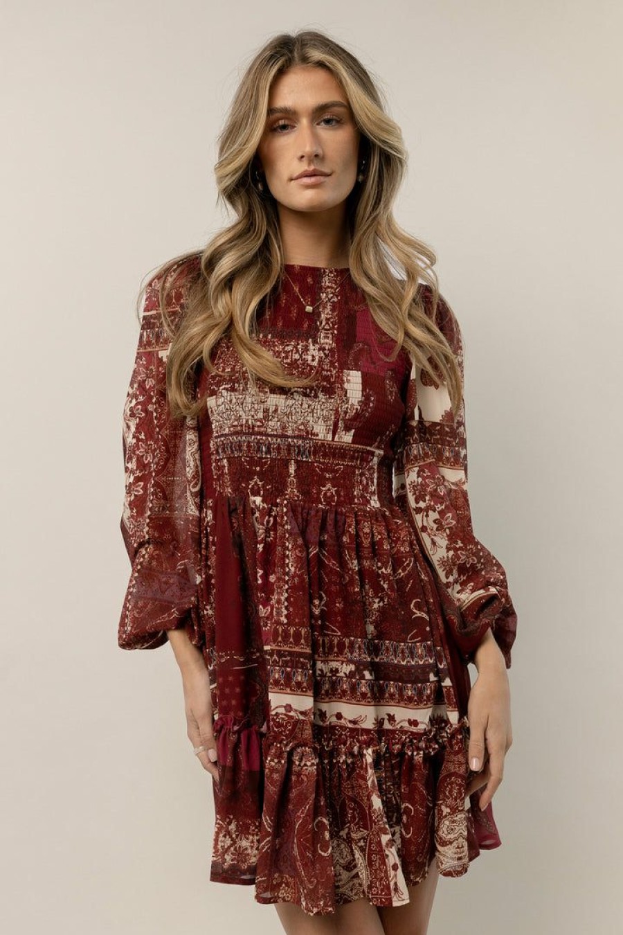 Dresses * | Outlet Flying Tomato Dresses Ella Paisley Mini Dress Burgundy