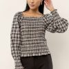 Tops * | Budget Sina Devin Plaid Top In Cream