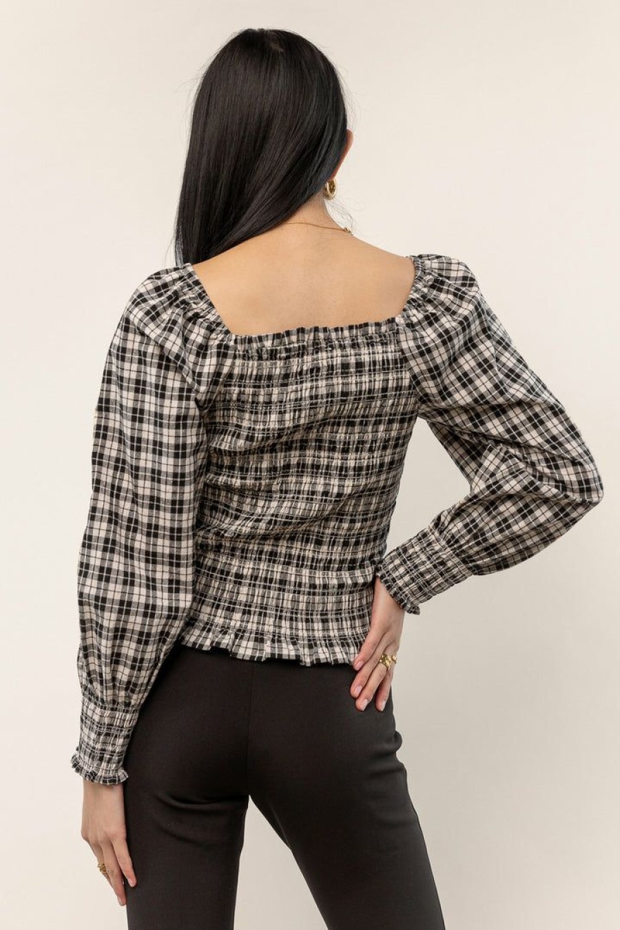 Tops * | Budget Sina Devin Plaid Top In Cream