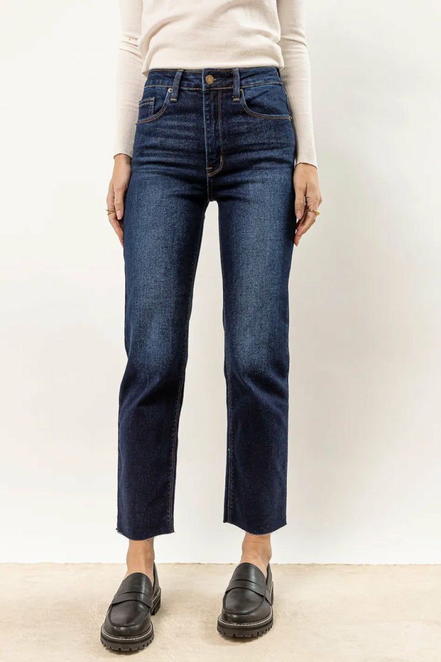 Jeans * | Best Sale Just Black Denim New Arrivals Leona Straight Leg Jeans Dark Wash