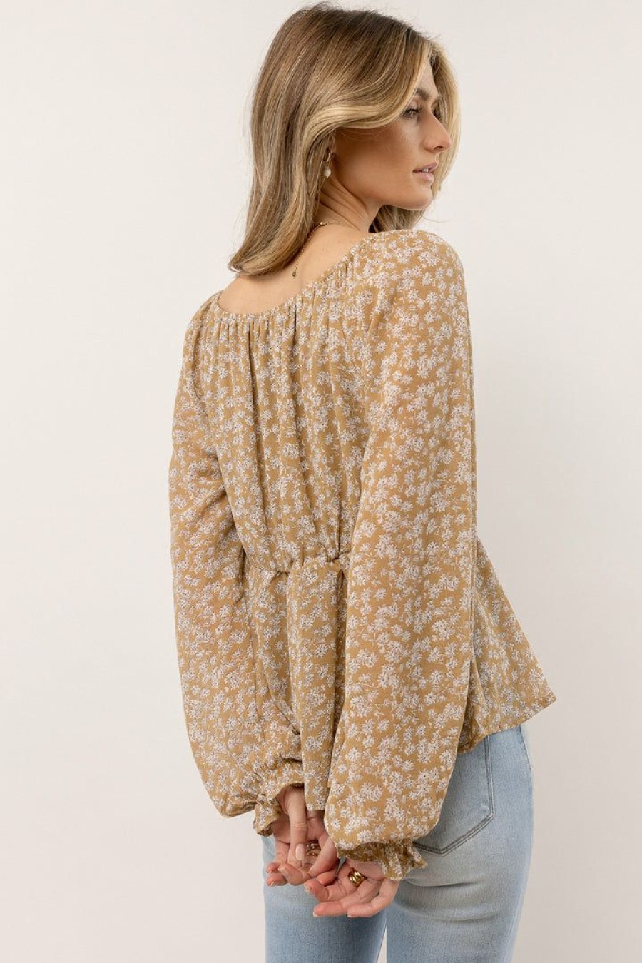 Tops * | Wholesale Wellmade Inc Xena Floral Blouse Tops Mustard