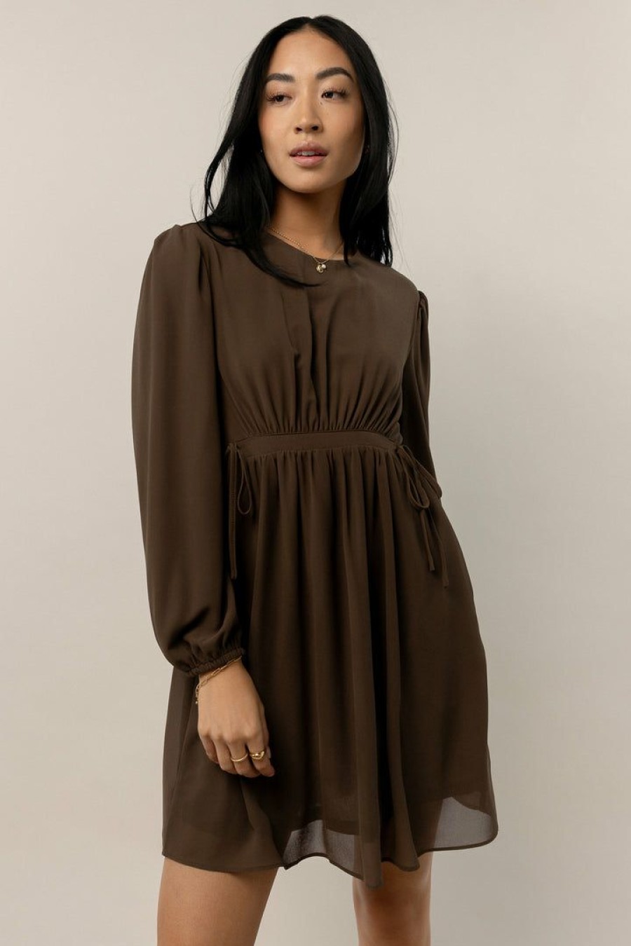 Dresses * | Buy Leia N Co New Arrivals Kori Side Tie Mini Dress Brown