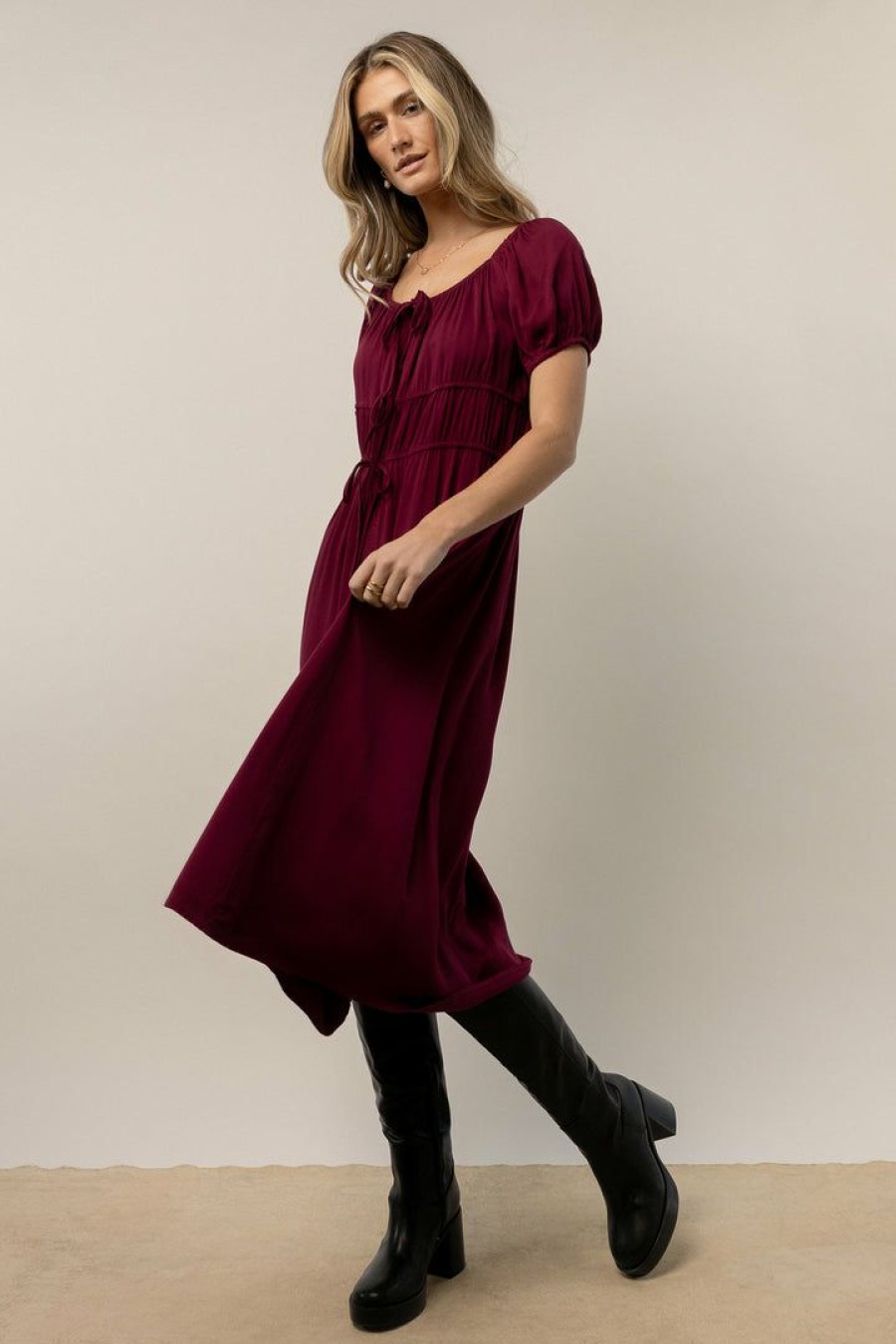 Dresses * | Best Reviews Of Worui Dresses Gene Midi Dress In Burgundy