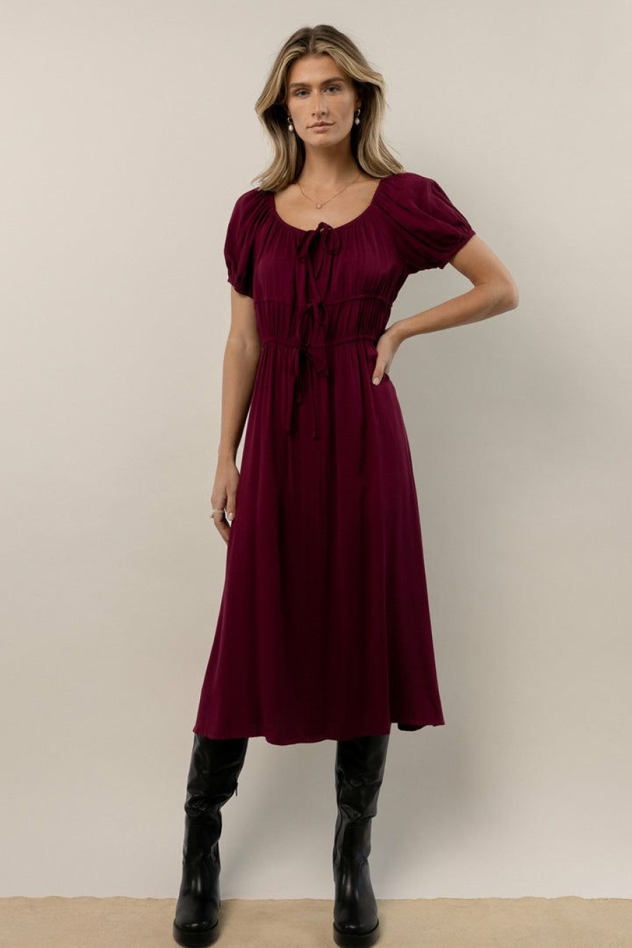 Dresses * | Best Reviews Of Worui Dresses Gene Midi Dress In Burgundy