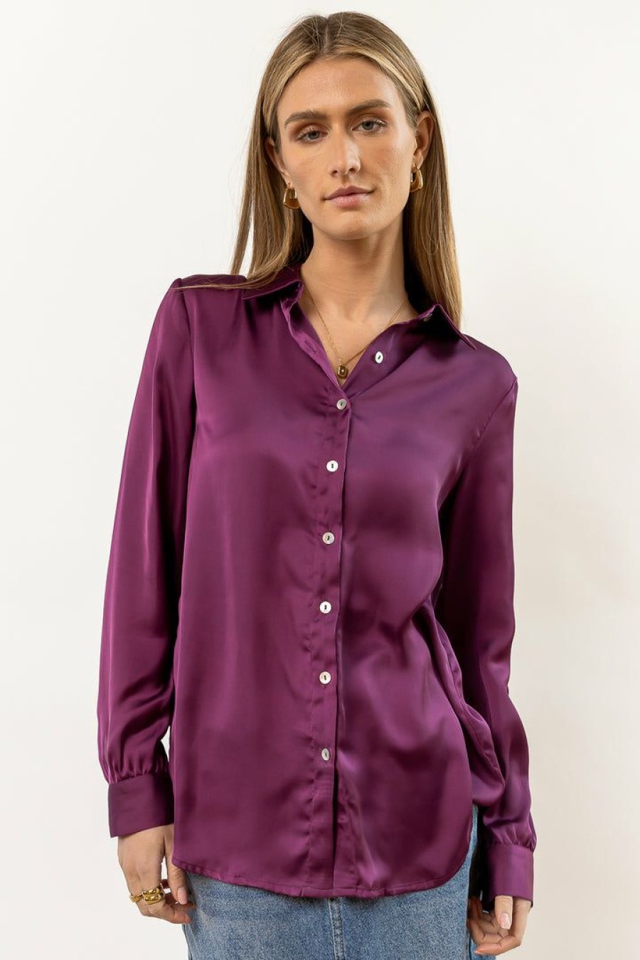 Tops * | Brand New Fun 2 Fun Tops Keagan Button Up In Final Sale Purple