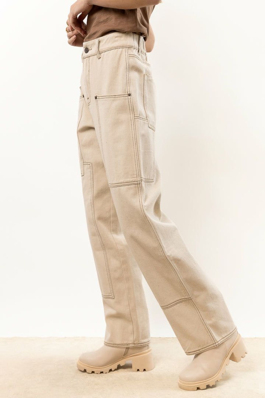 Jeans * | Budget Aaron & Amber Keeley Utility Pants In New Arrivals Natural