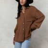 Tops * | Hot Sale Fun 2 Fun Tops Carmen Button Up In Camel