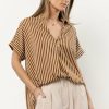 Tops * | Best Sale Mustard Seed New Arrivals Nadia Striped Top Brown