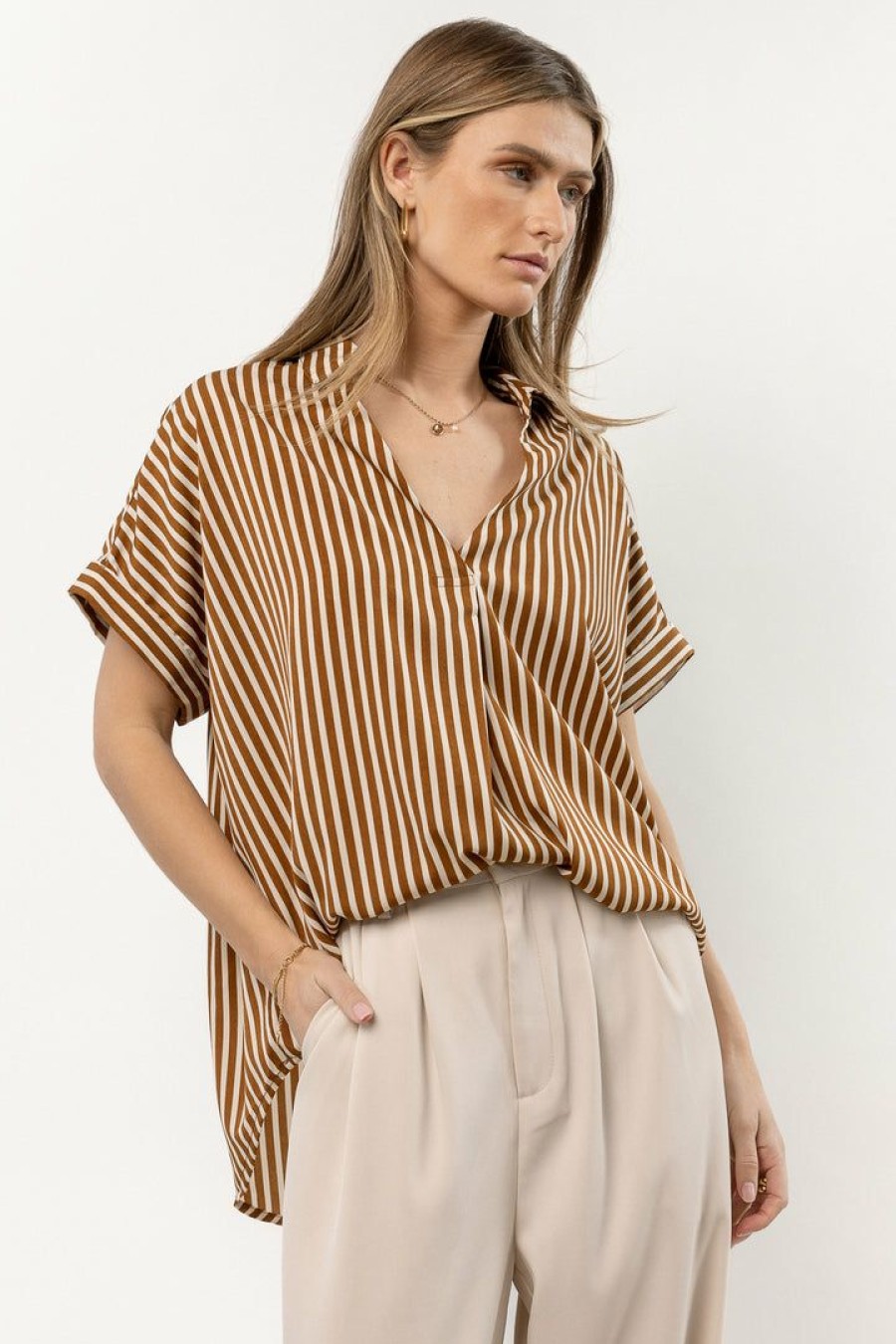 Tops * | Best Sale Mustard Seed New Arrivals Nadia Striped Top Brown