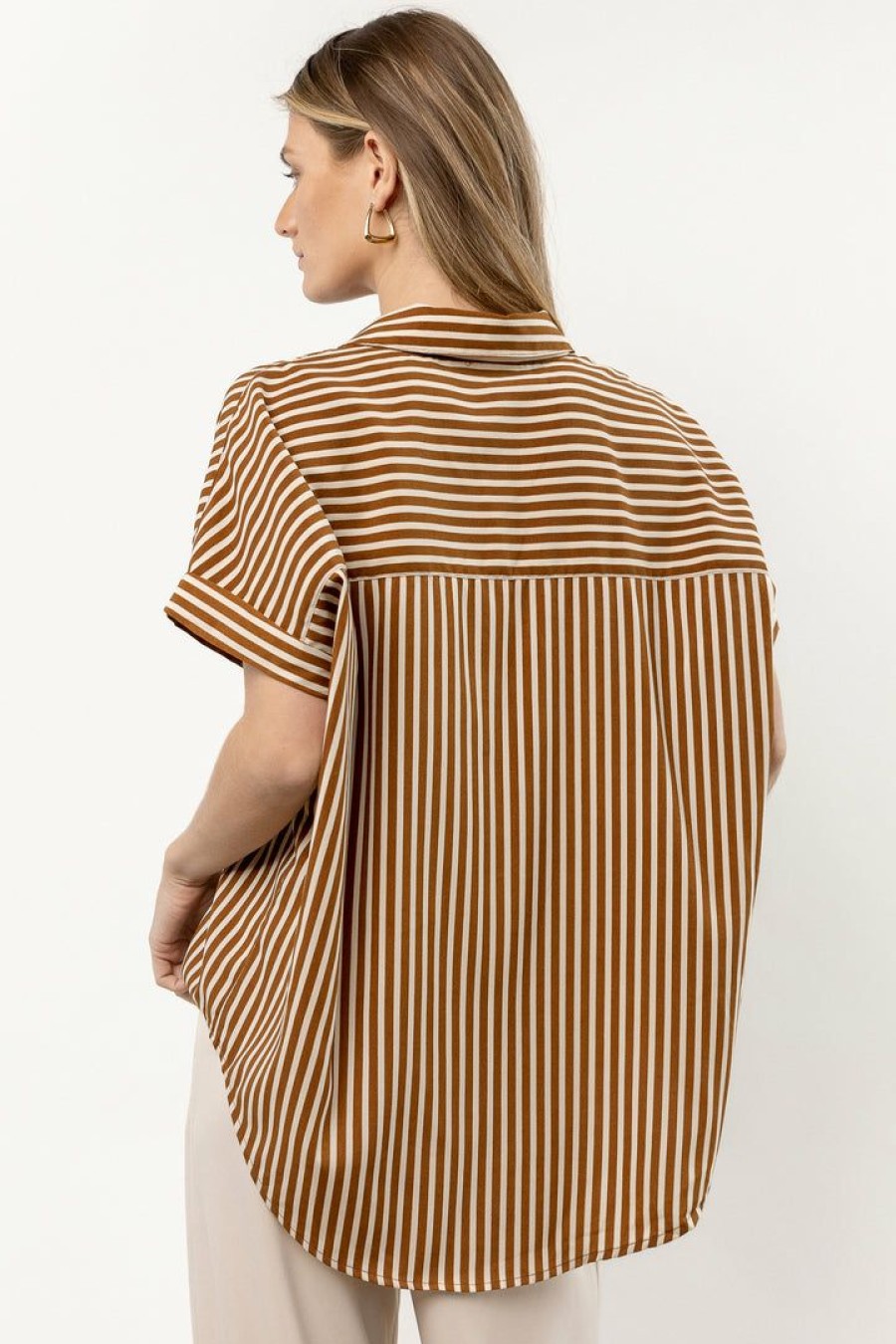 Tops * | Best Sale Mustard Seed New Arrivals Nadia Striped Top Brown