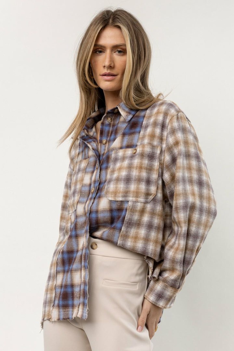 Tops * | Flash Sale Promesa Blakely Plaid Button Down Brown