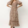 Dresses * | Brand New Zoe + Claire Nessa Printed Midi Dress New Arrivals Mocha