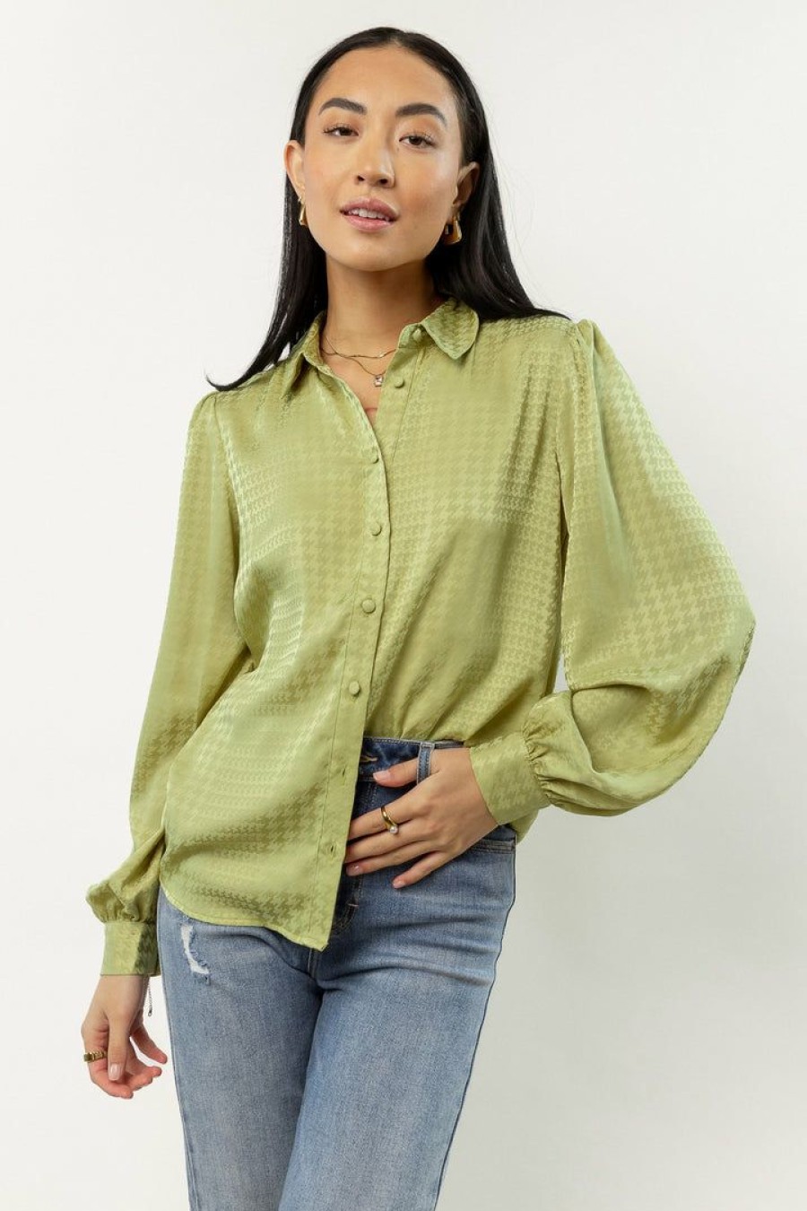 Tops * | Discount Flying Tomato New Arrivals Raine Button Up Chartreuse